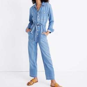 Madewell denim tie waist jumpsuit